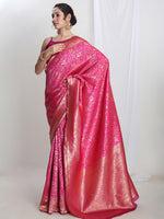 Thumbnail for Janasya Pink Silk Blend Floral Jacquard Saree