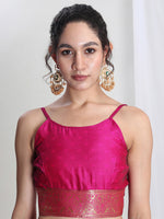 Thumbnail for Janasya Pink Silk Blend Floral Jacquard Saree