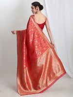 Thumbnail for Janasya Red Silk Blend Floral Jacquard Saree