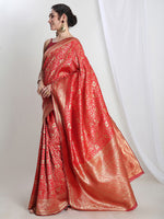 Thumbnail for Janasya Red Silk Blend Floral Jacquard Saree