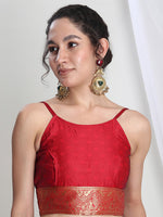 Thumbnail for Janasya Red Silk Blend Floral Jacquard Saree