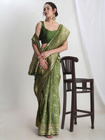 Thumbnail for Janasya Green Silk Blend Floral Jacquard Saree