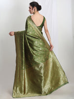 Thumbnail for Janasya Green Silk Blend Floral Jacquard Saree