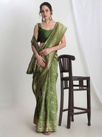 Thumbnail for Janasya Green Silk Blend Floral Jacquard Saree