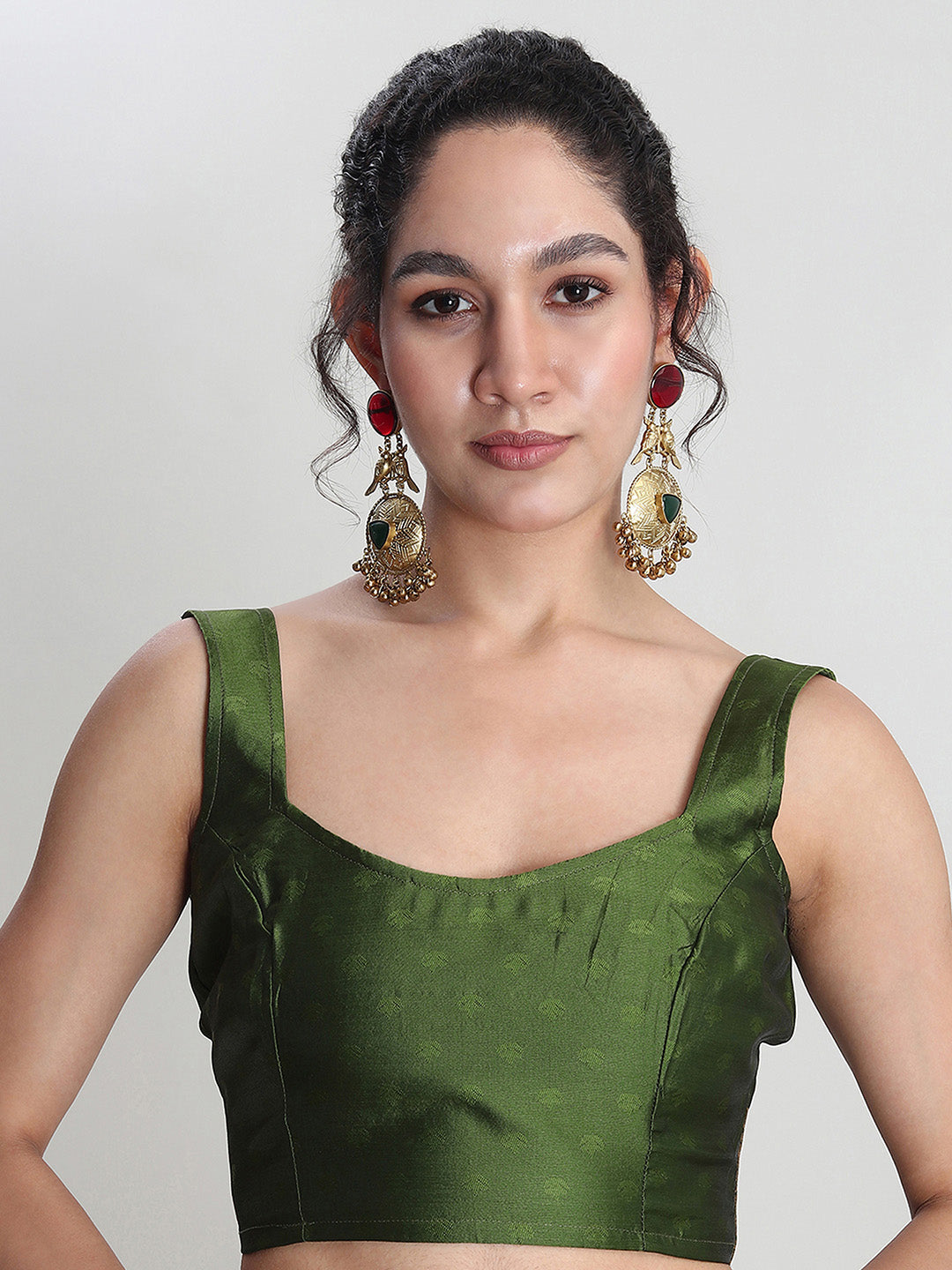 Janasya Green Silk Blend Floral Jacquard Saree