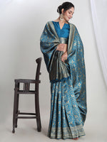 Thumbnail for Janasya Teal Blue Silk Blend Floral Jacquard Saree