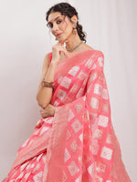 Thumbnail for Janasya Navy Blue Silk Blend Geometric Jacquard Saree