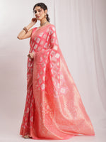 Thumbnail for Janasya Navy Blue Silk Blend Geometric Jacquard Saree