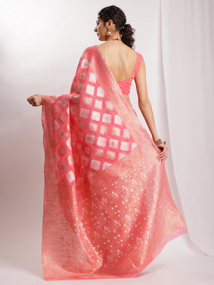 Janasya Navy Blue Silk Blend Geometric Jacquard Saree - Distacart