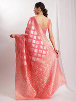 Thumbnail for Janasya Navy Blue Silk Blend Geometric Jacquard Saree
