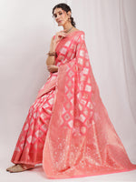 Thumbnail for Janasya Navy Blue Silk Blend Geometric Jacquard Saree