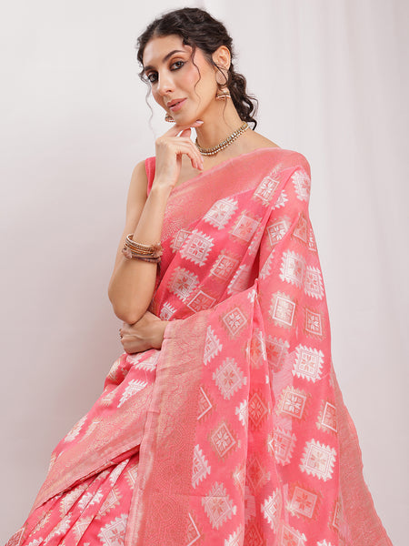 Janasya Navy Blue Silk Blend Geometric Jacquard Saree