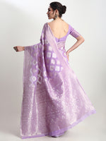 Thumbnail for Janasya Lavender Silk Blend Geometric Jacquard Saree