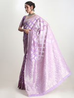 Thumbnail for Janasya Lavender Silk Blend Geometric Jacquard Saree