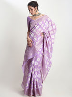 Thumbnail for Janasya Lavender Silk Blend Geometric Jacquard Saree