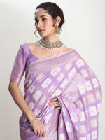Thumbnail for Janasya Lavender Silk Blend Geometric Jacquard Saree