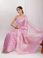 Thumbnail for Janasya Lavender Silk Blend Floral Jacquard Saree