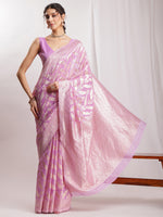 Thumbnail for Janasya Lavender Silk Blend Floral Jacquard Saree