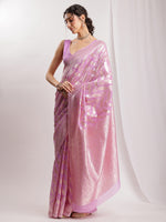Thumbnail for Janasya Lavender Silk Blend Floral Jacquard Saree