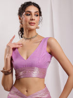 Thumbnail for Janasya Lavender Silk Blend Floral Jacquard Saree