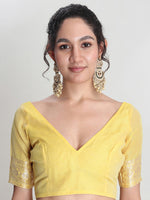 Thumbnail for Janasya Yellow Silk Blend Floral Jacquard Saree
