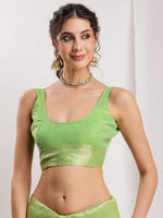 Thumbnail for Janasya Green Silk Blend Geometric Jacquard Saree
