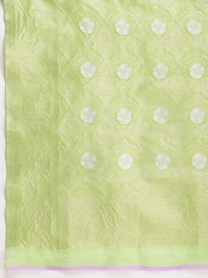 Janasya Green Silk Blend Geometric Jacquard Saree - Distacart