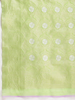 Thumbnail for Janasya Green Silk Blend Geometric Jacquard Saree