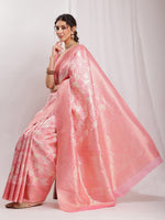 Thumbnail for Janasya Peach Silk Blend Geometric Jacquard Saree