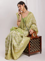 Thumbnail for Janasya Green Silk Blend Geometric Jacquard Saree