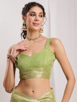 Thumbnail for Janasya Green Silk Blend Geometric Jacquard Saree