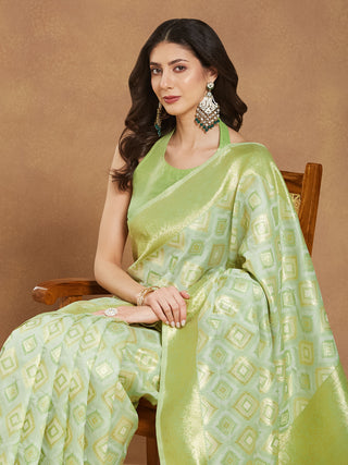 Janasya Light Green Silk Blend Geometric Jacquard Saree