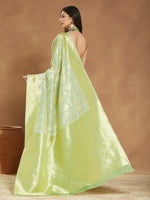 Thumbnail for Janasya Light Green Silk Blend Geometric Jacquard Saree