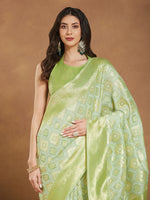 Thumbnail for Janasya Light Green Silk Blend Geometric Jacquard Saree