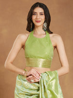 Thumbnail for Janasya Light Green Silk Blend Geometric Jacquard Saree