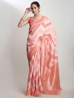 Thumbnail for Janasya Peach Silk Blend Geometric Jacquard Saree