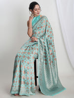 Thumbnail for Janasya Light Blue Silk Blend Geometric Jacquard Saree