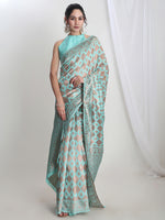 Thumbnail for Janasya Light Blue Silk Blend Geometric Jacquard Saree