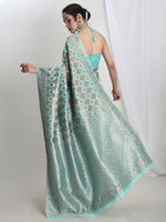 Thumbnail for Janasya Light Blue Silk Blend Geometric Jacquard Saree