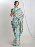 Thumbnail for Janasya Light Blue Silk Blend Geometric Jacquard Saree