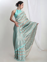 Thumbnail for Janasya Light Blue Silk Blend Geometric Jacquard Saree