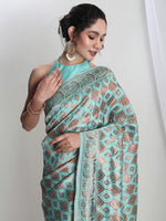 Thumbnail for Janasya Light Blue Silk Blend Geometric Jacquard Saree