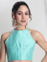 Thumbnail for Janasya Light Blue Silk Blend Geometric Jacquard Saree