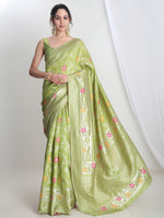Thumbnail for Janasya Green Silk Blend Floral Jacquard Saree