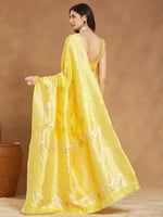 Thumbnail for Janasya Yellow Silk Blend Floral Jacquard Saree