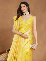 Thumbnail for Janasya Yellow Silk Blend Floral Jacquard Saree