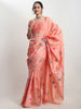 Janasya Peach Silk Blend Floral Jacquard Saree - Distacart