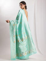 Thumbnail for Janasya Sea Green Silk Blend Floral Jacquard Saree