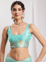 Thumbnail for Janasya Sea Green Silk Blend Floral Jacquard Saree
