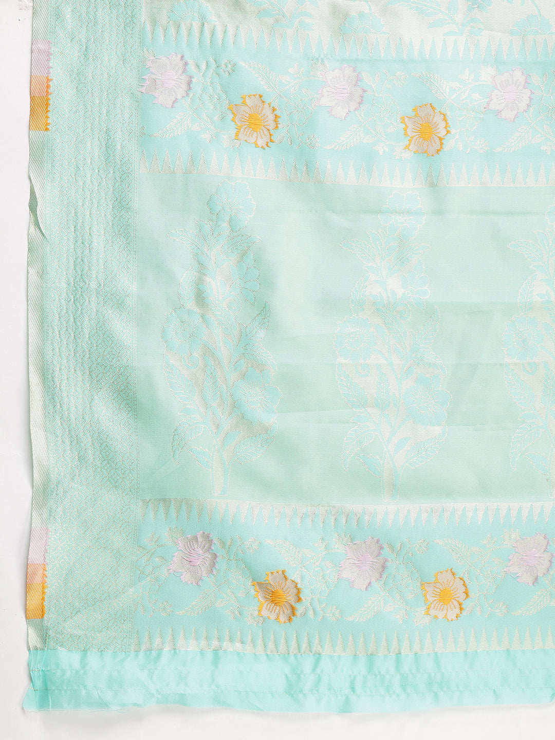 Janasya Sea Green Silk Blend Floral Jacquard Saree